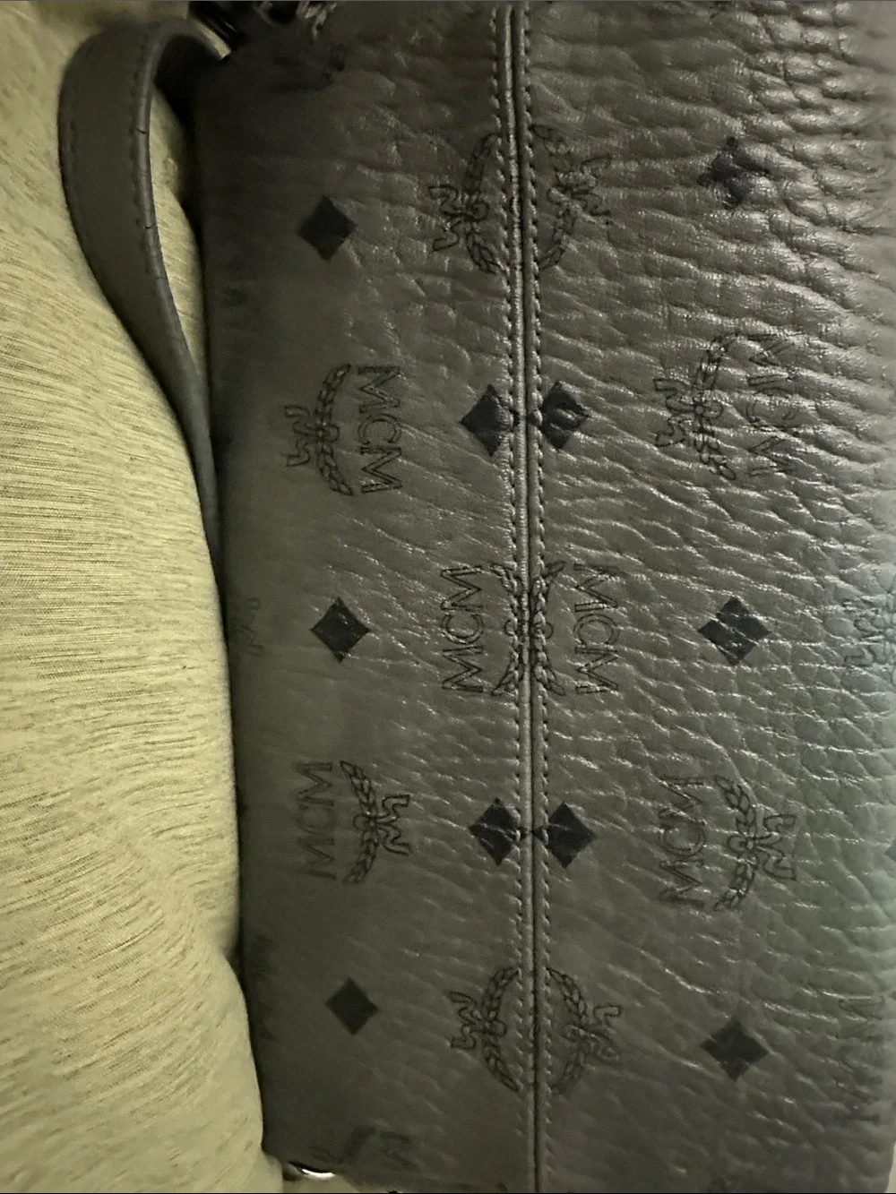 MCM Gray Logo Drawstring Backpack - Picture 4 of 6